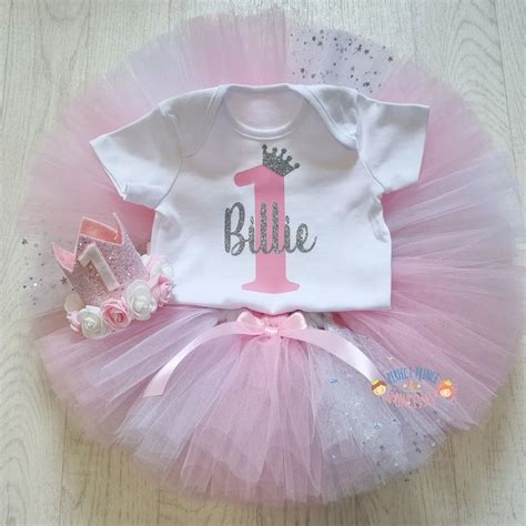 Personalised Pink And White Sparkle 1st Birthday Tutu Set Custom Made