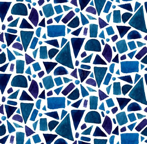 Watercolor Mosaic Texture Blue Kaleidoscope Background Painted