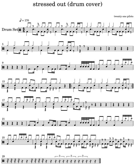 Stressed Out Drum Cover Sheet Music For Drum Set