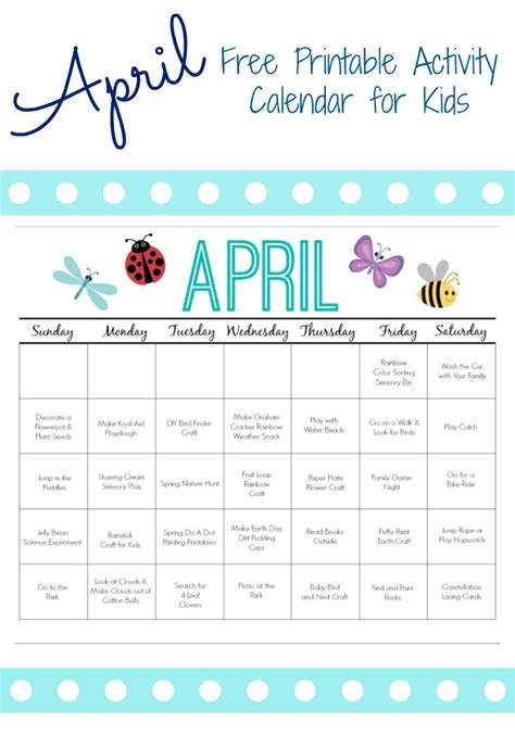 April Printable Activity Calendar For Kids The Chirping Moms