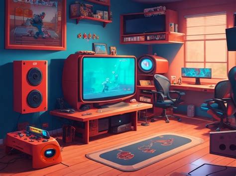 Premium Ai Image A Beautiful Gaming Room Cartoon