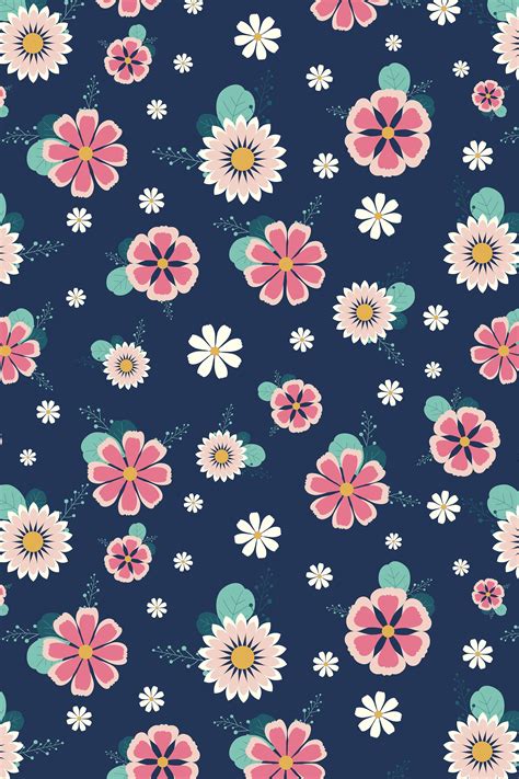 Premium Vector Cute Floral Seamless Pattern With Blue Background In