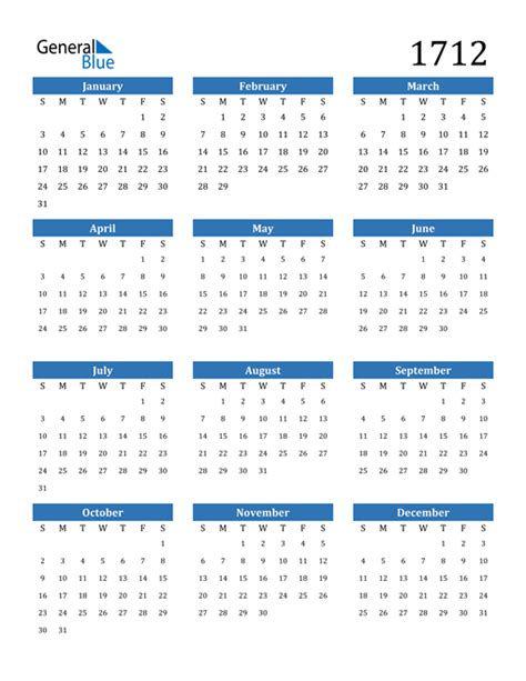 1712 Calendar Pdf Word Excel