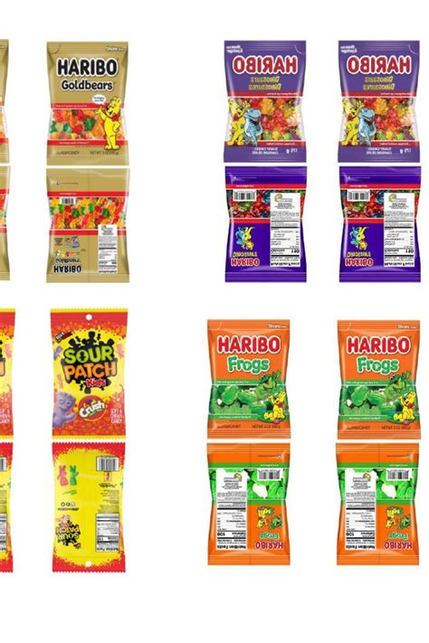 Six Bags Of Food Are Shown In Different Colors