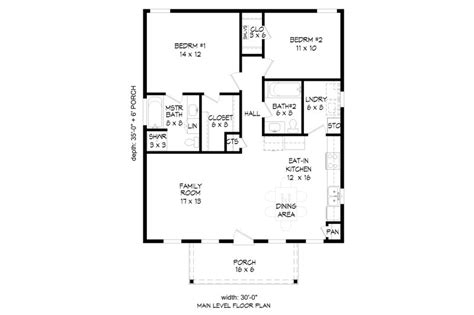 Country Style House Plan 2 Beds 2 Baths 1050 Sqft Plan 932 352