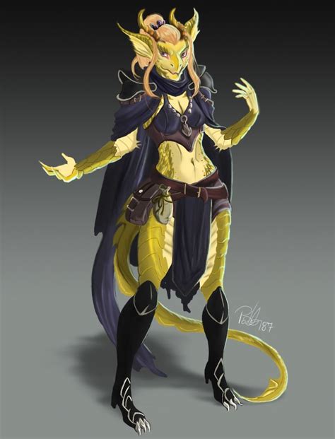 A Quite Underdressed Female Dragonborn Dragon Born Gold Dragon