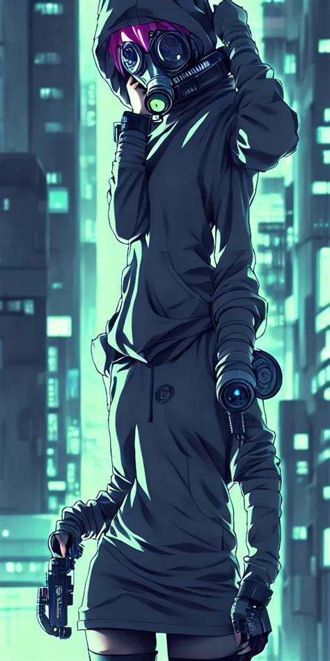 Cyberpunk Anime Girl In Hoodie Cyberpunk Gas Mask 3 Stable