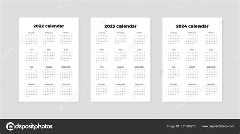 Conjunto Calendarios 2022 2023 2024 Plantillas Calendario Verticales