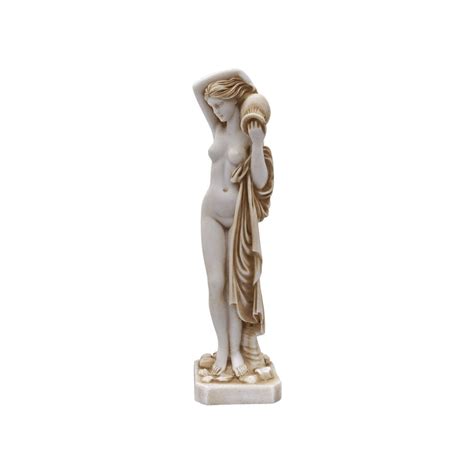 Nude Woman Statue Carrying Hydria Water Jar Ancient Greek Handmade Alabaster Patina Sculpture