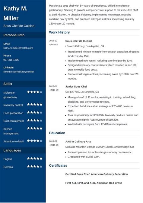 Sous Chef Resume—sample Examples And 25 Writing Tips