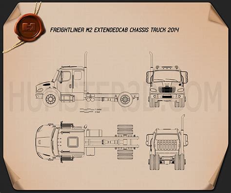 Freightliner M2 Extended Cab Chassis Truck 2014 Blueprint Hum3d