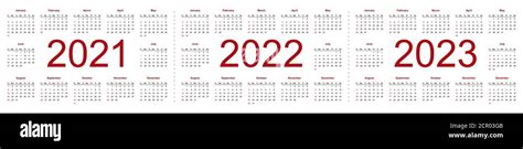 Set Of Minimalist Calendars Years 2021 2022 2023 Weeks Start Sunday