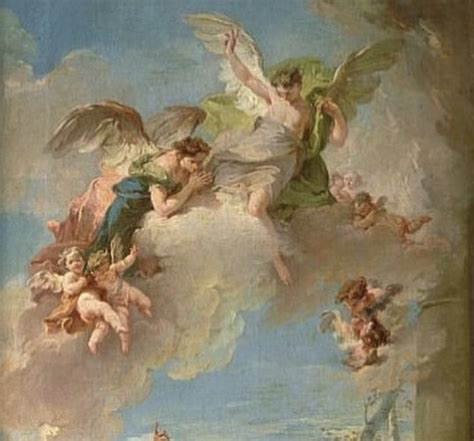 An Image Of A Painting With Angels In The Sky