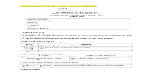Doc Formato Informe Mensual De Actividadesdoc Pdfslidenet