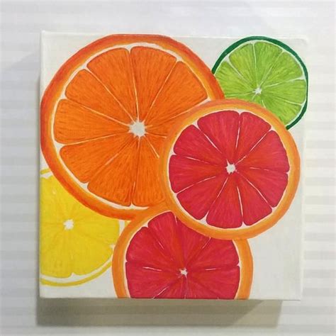 Original Abstract Acrylic Fruit Painting 6x6 Vibrant Canvas Etsy In