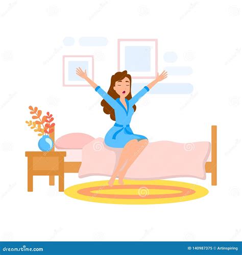 Woman Wake Up In The Morning Girl Stock Vector Illustration Of Girl Character 140987375