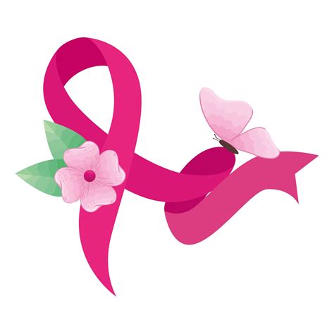 Pink Ribbon With Butterfly Flower And Leaves Vector Design 1904395