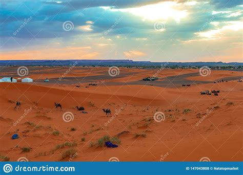 Sunrise In The Western Part Of The Sahara Desert In Morocco Stock Photo