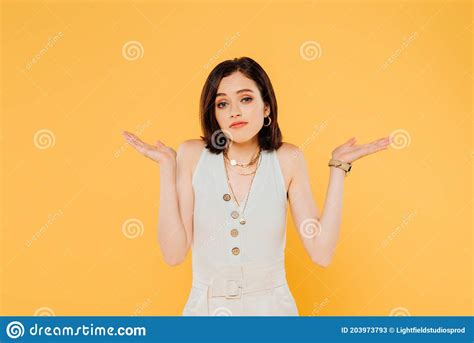 Confused Elegant Girl Showing Shrug Gesture Stock Image Image Of Accessories Girl