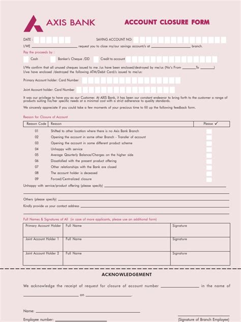 Most business owners start by opening a business checking account. SB- Account Closure Form - Axis Bank