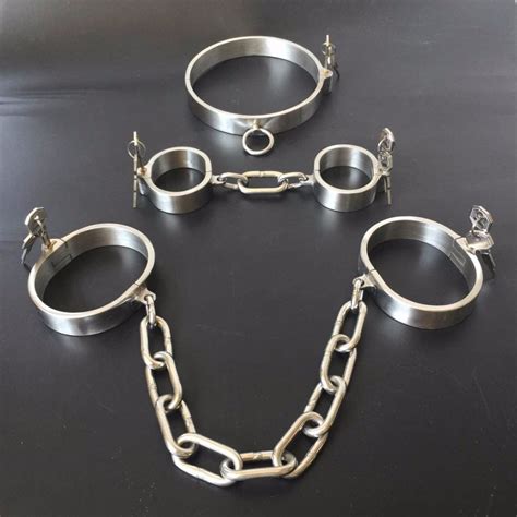 3pcs set slave collar handcuffs for sex shackle steel restraints bondage harness slave collar