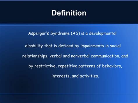 An expression sometimes used to refer to autism (= a brain condition that affects add asperger's syndrome to one of your lists below, or create a new one. Aspergers Presentation for Special Education