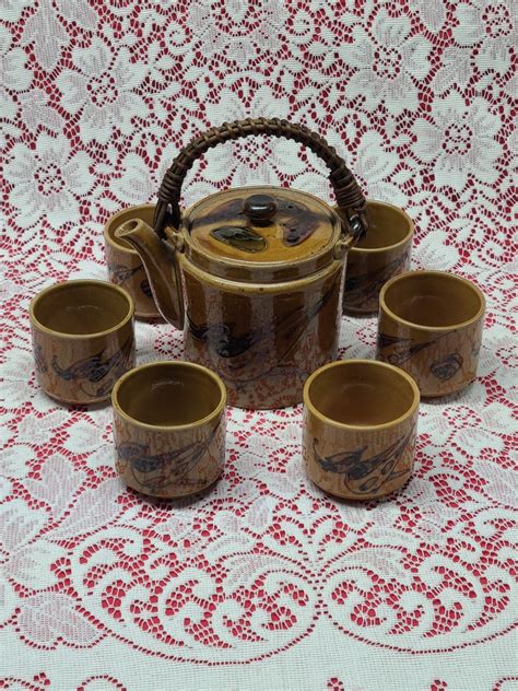 Vintage 1960s Stoneware Mci Japan Pottery Tea Set Teapot Etsy