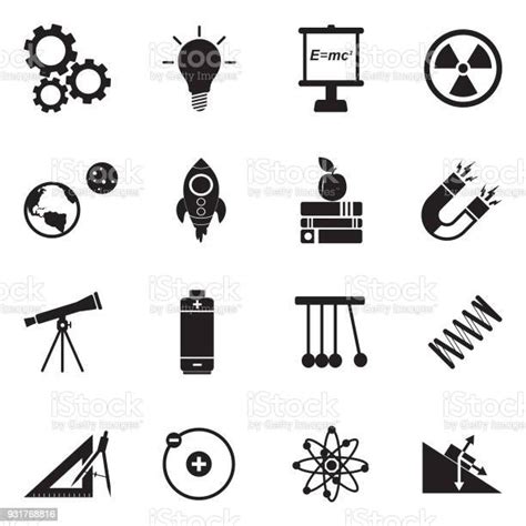 Physics Icons Black Flat Design Vector Illustration Stock Illustration