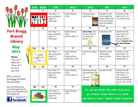 May Calendar Of Events Fort Bragg Library