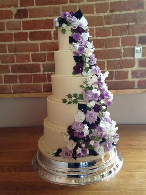Inexpensive purple wedding flowers simple bridal bouquets. Beautiful purple flower cascade wedding cake - Cake by ...