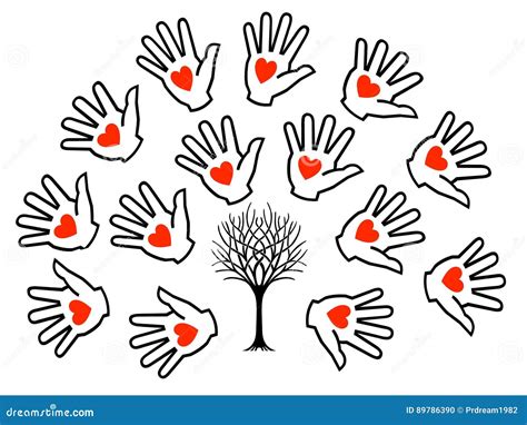 Tree Hands And Hearts Stock Illustration Illustration Of Hand 89786390