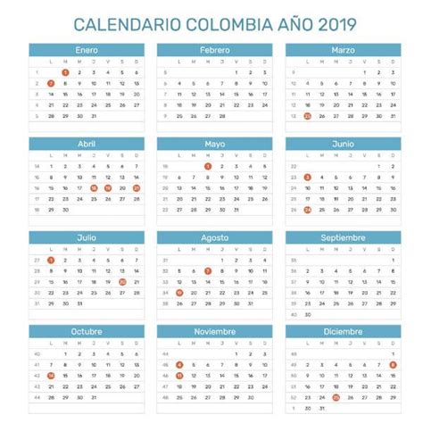 Calendario 2019 Colombia Con Festivos Para Imprimir Mas Recientes
