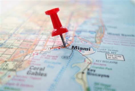 Closeup Of A Map Of Miami Florida With Red Pin