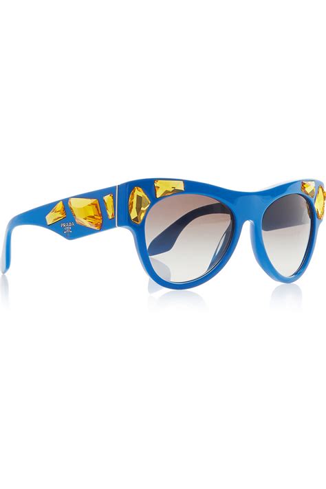 Prada Crystal Embellished Cat Eye Acetate Sunglasses In Blue Lyst