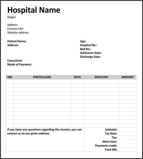 Hospital Bill Invoice Template Template 1 Resume Examples Emvkneakyr