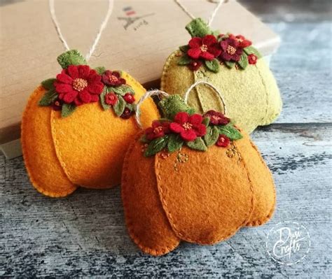 Ready To Ship Felt Pumpkin Ornaments With Flowers Fall Etsy