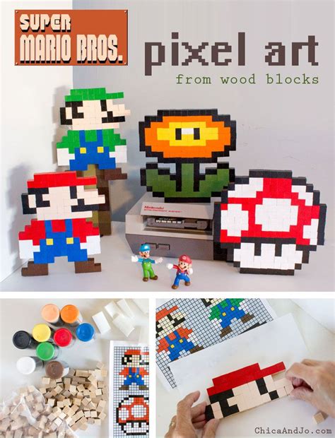 8 Bit Nintendo Super Mario Brothers Wooden Block Pixel Art Craft With