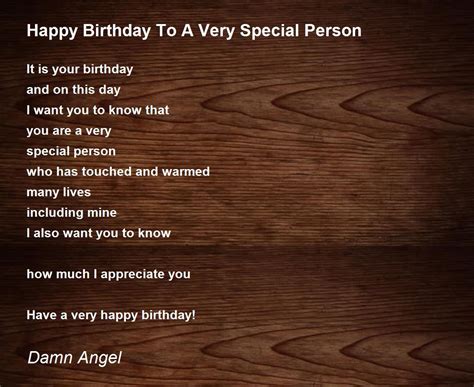 Happy Birthday To A Very Special Person Poem By Damn Angel Poem Hunter