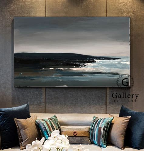 Extra Large Wall Art Landscape Abstract Painting Gray Etsy