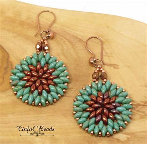 Turquoise Picasso Superduo Dangle Earrings Bronze Luster Etsy