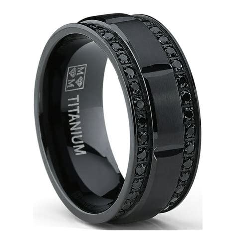 Ringwright Co 9mm Mens Black Titanium Wedding Band Ring With Double