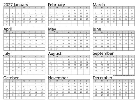 Full Year 2027 Calendar Template
