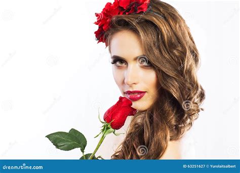 Portrait Of Beautiful Girl With Rose Stock Image Image Of Girl
