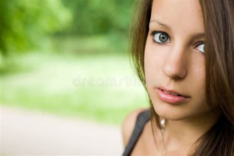 Shy Young Brunette Girl Stock Photo Image Of Outdoors 19982618