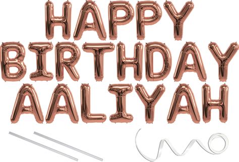 Aaliyah Happy Birthday Mylar Balloon Banner Rose Gold 16 Inch