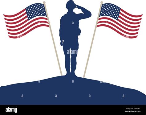 Soldier Saluting Silhouette With Usa Flags Stock Vector Image And Art Alamy