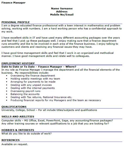There is a simple hiring formula: Finance Manager CV Example - icover.org.uk