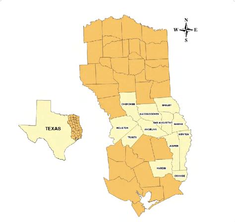Map Of Counties In East Texas Where Plots Were Located For