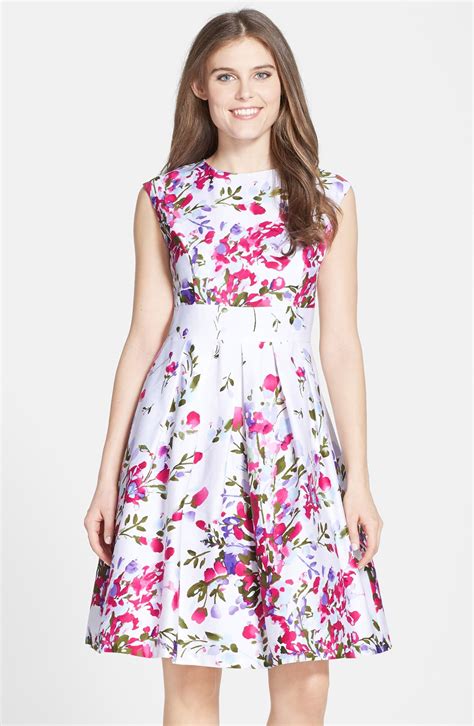Chetta B Floral Print Pleated Cotton Fit And Flare Dress Nordstrom