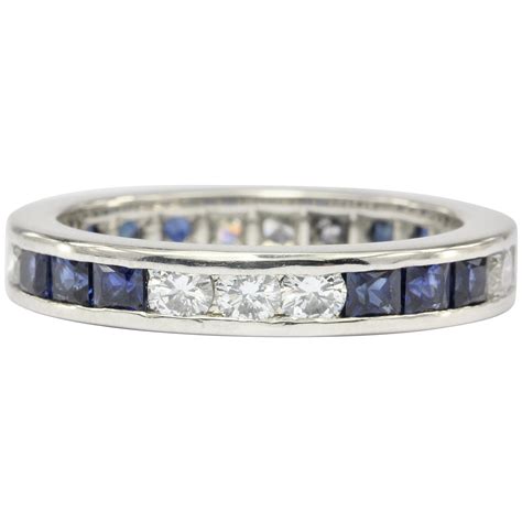 Sapphire Diamond Platinum Eternity Band Ring For Sale At 1stdibs